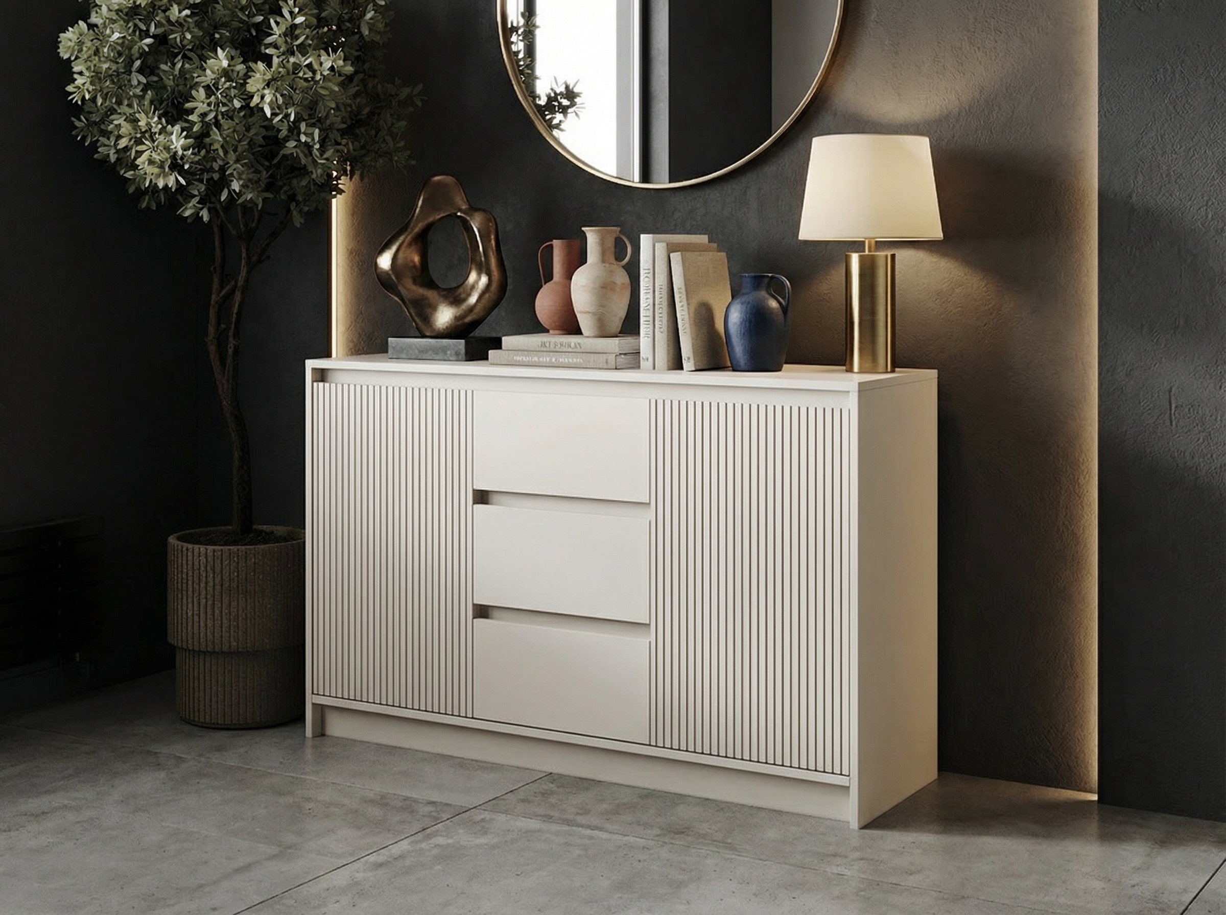 МИРЕН Комод КМ-003 (Корпус - Кашемир 5981 BS  Фасад МДФ - матовая Моно керамика)