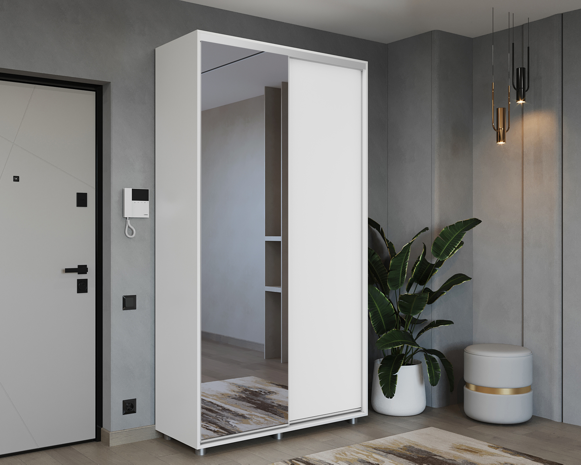 Шкаф-купе PRIME, 140х45х230 Белый с зеркалом