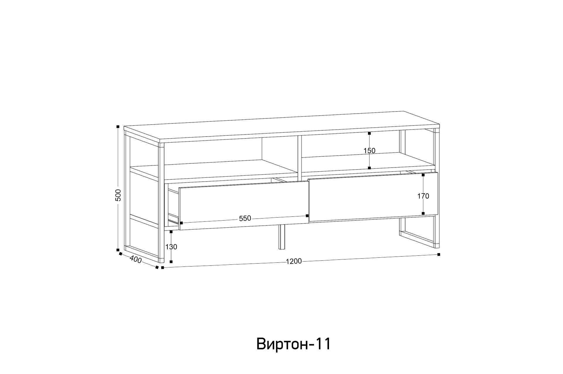 Тумба ТВ ВИРТОН-11, Дуб Крафт Золотой / Черный