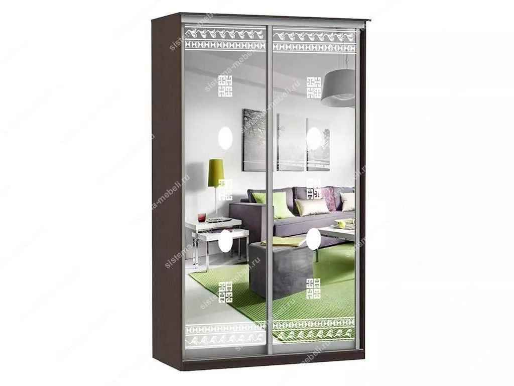 Шкаф купе Модерн 1190х450 2-х дверный 2-х секционный зеркальный с пескоструем №2 венге