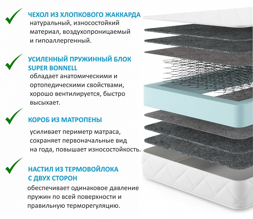 Кровать односпальная Bonna с матрасом ГОСТ 2000x900