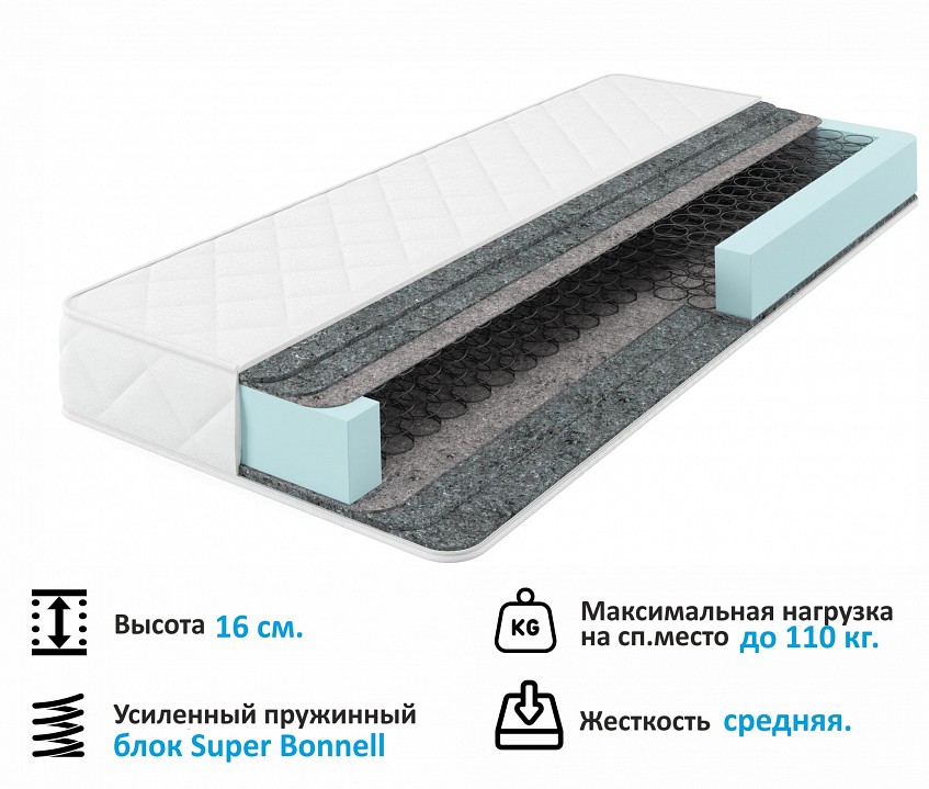 Кровать односпальная Elda 2000x900 c матрасом ГОСТ