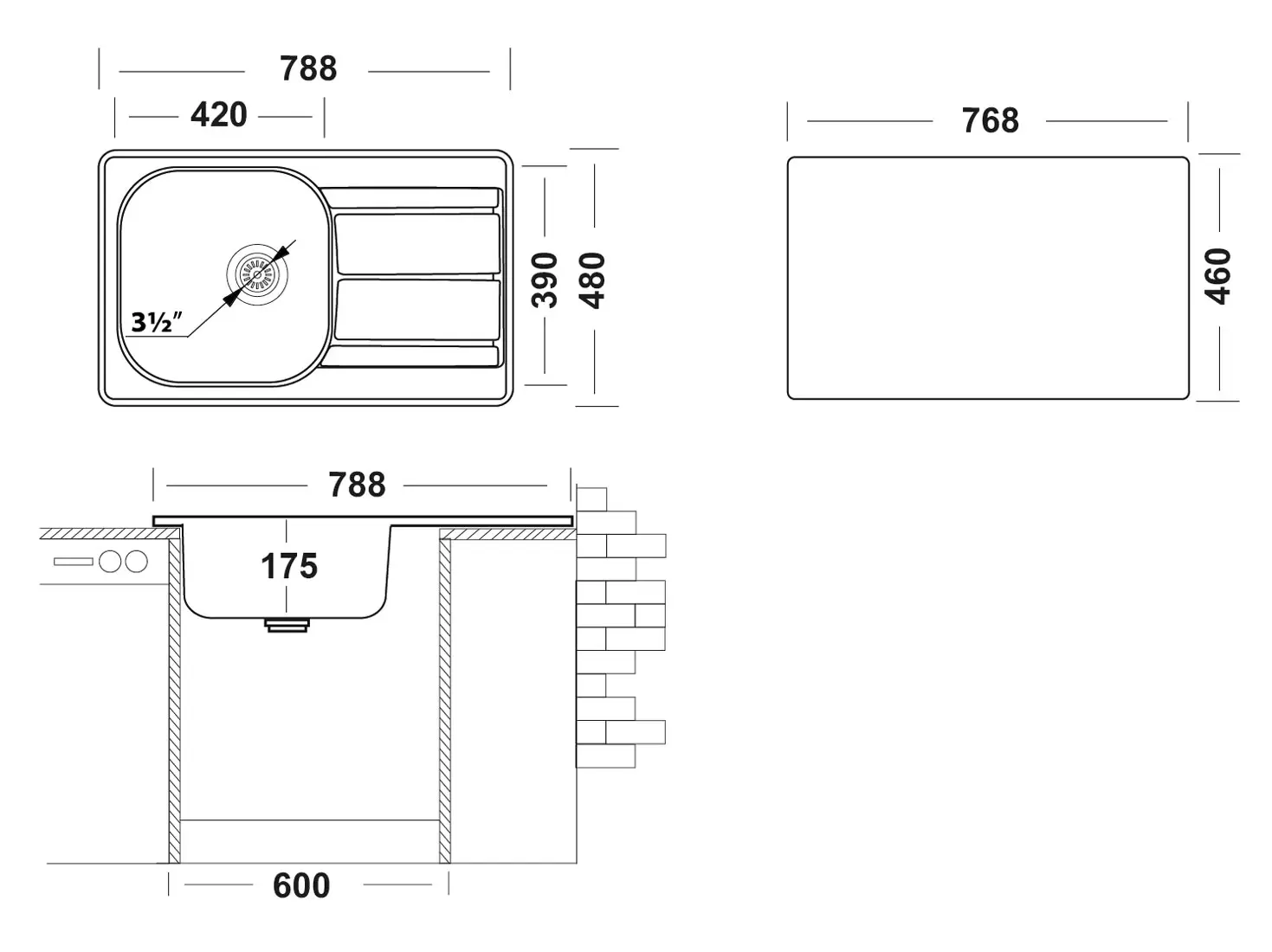 Врезная мойка Спектр 788x480 матовая
