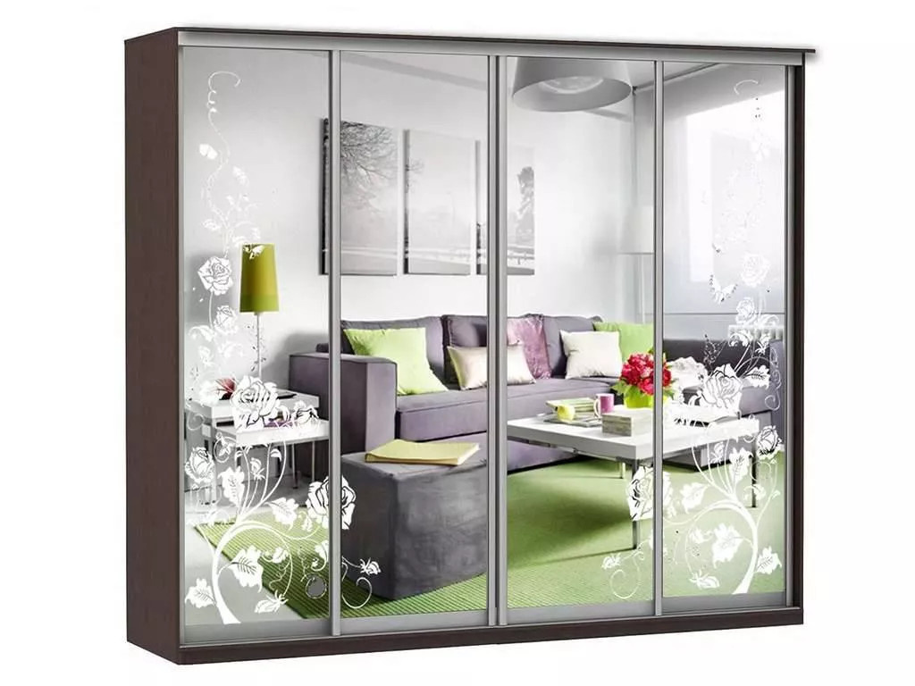 Шкаф купе Модерн 2362х600  4-х дверный 3-х секционный зеркальный с пескоструем №3 венге