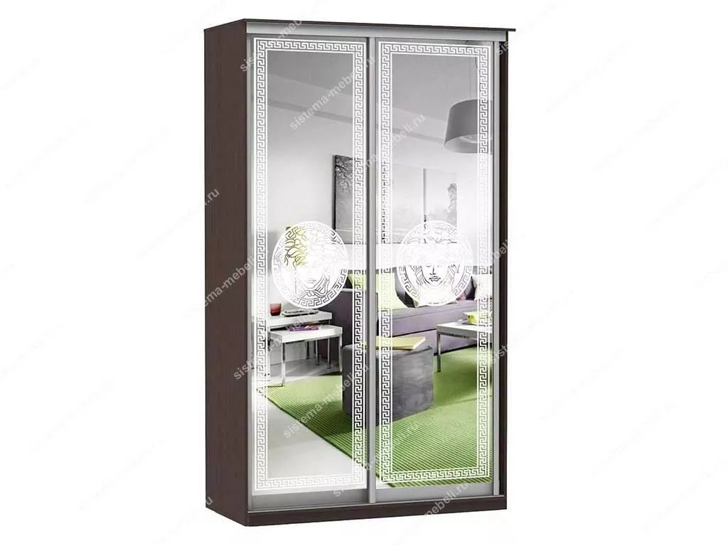 Шкаф купе Модерн 1190х600 2-х дверный зеркальный с пескоструем №1 венге
