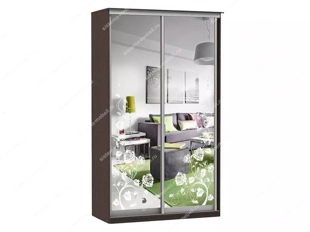 Шкаф купе Модерн 1190х450 2-х дверный 2-х секционный зеркальный с пескоструем №3 венге